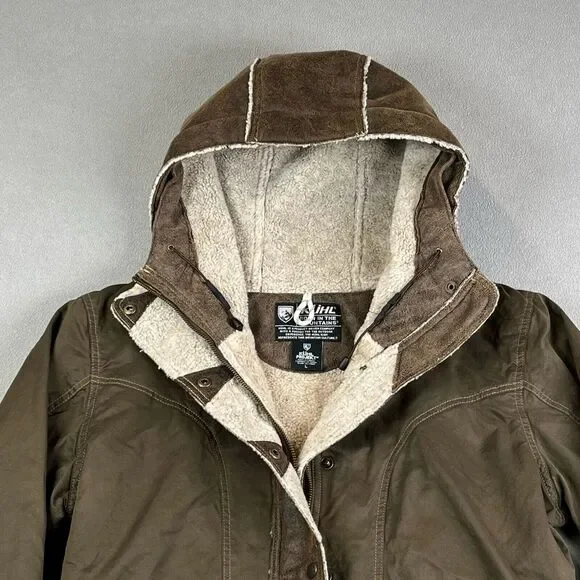 Kuhl Jacket Mens Large Projekt Arktik Hooded Fleece Lined Olive Brown Coat 2067 - Picture 4 of 14